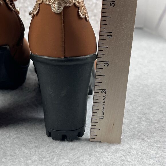 Platform Chunky Heel Lace Trim Ankle Boots Womens EU 38 US 7.5 Tan Fall Winter - Picture 11 of 11